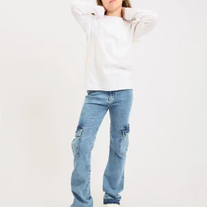 Jean cargo ado fille en denim – coupe droite, poches latérales - JOG25GDBP71448MR1