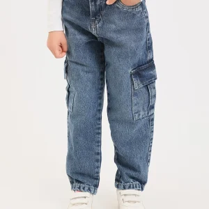 Jean cargo  ado fille en denim – coupe droite, poches latérales - JOG25GDBP71449MR1