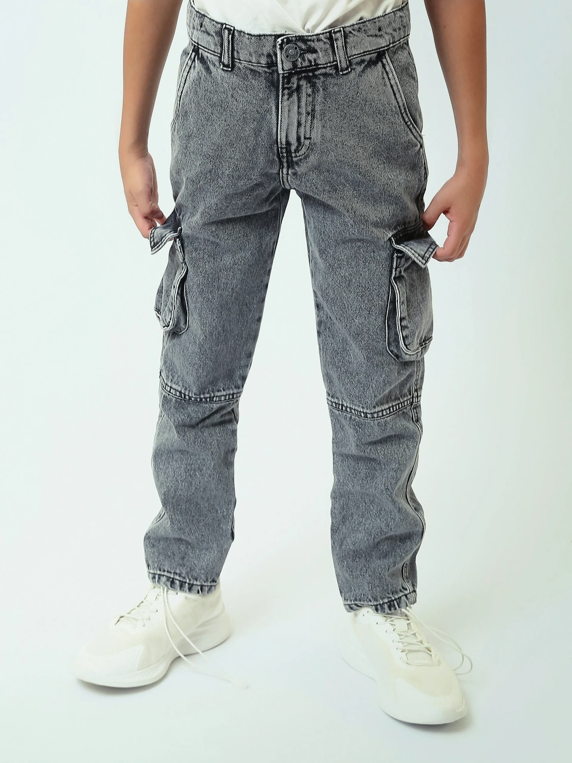 Jogger garçon style cargo en denim délavé avec poches latérales - JOG25GDWL24295TB1 – Image 3