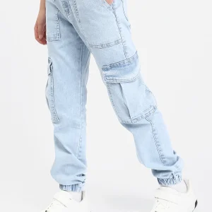 Pantalon cargo ado garçon en denim avec bas élastiqué – Style urbain - JOG25GDWP76803MJ1