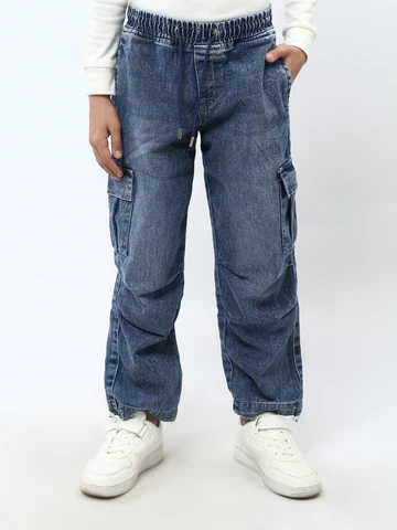 Pantalon jogger garçon en jean cargo, taille élastique – JOG25GDWP76808MB1 – Image 2