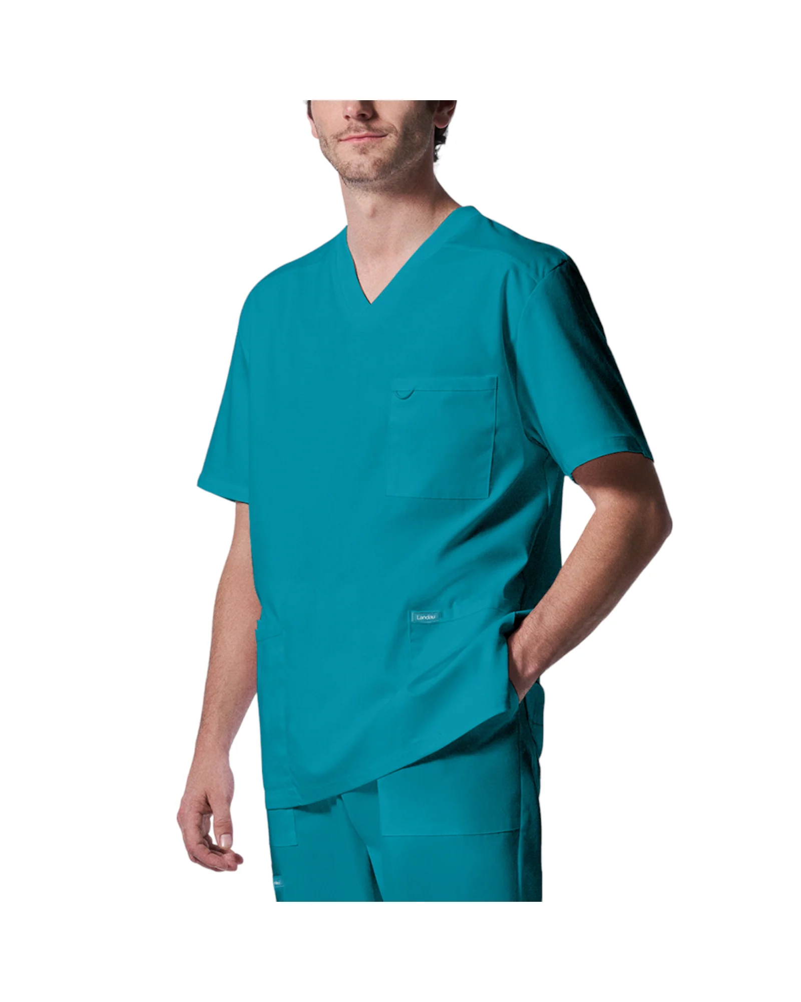 Haut 4 poches à col en V pour hommes Landau Proflex #LT109 OS – Image 2