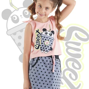 Ensemble 2 pièces fille – Jupe mini et T-shirt crop-top panda, coton