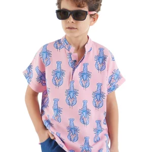 Chemise garçon à imprimé homard – Col mao, 100% viscose