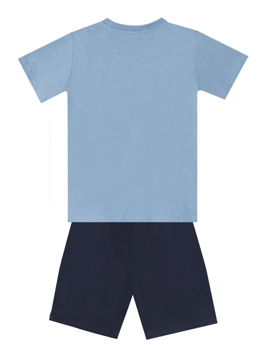 Ensemble Garçon T-shirt Bleu Imprimé Pelleteuse et Short en Coton – Image 5
