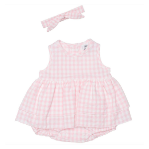 BB&CO – Barboteuse vichy rose + bandeau