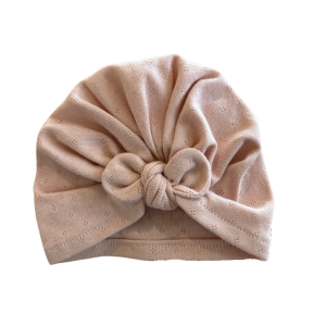 Tête de Lylotte – Turban en pointelle rose poudré