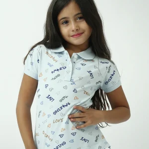 Polo fille imprimé cœurs & messages – col classique, été - POS24SAPI71011MG1