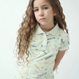 Polo ado fille imprimé cœurs & messages colorés manches courtes - POS24SAPI71011MR1