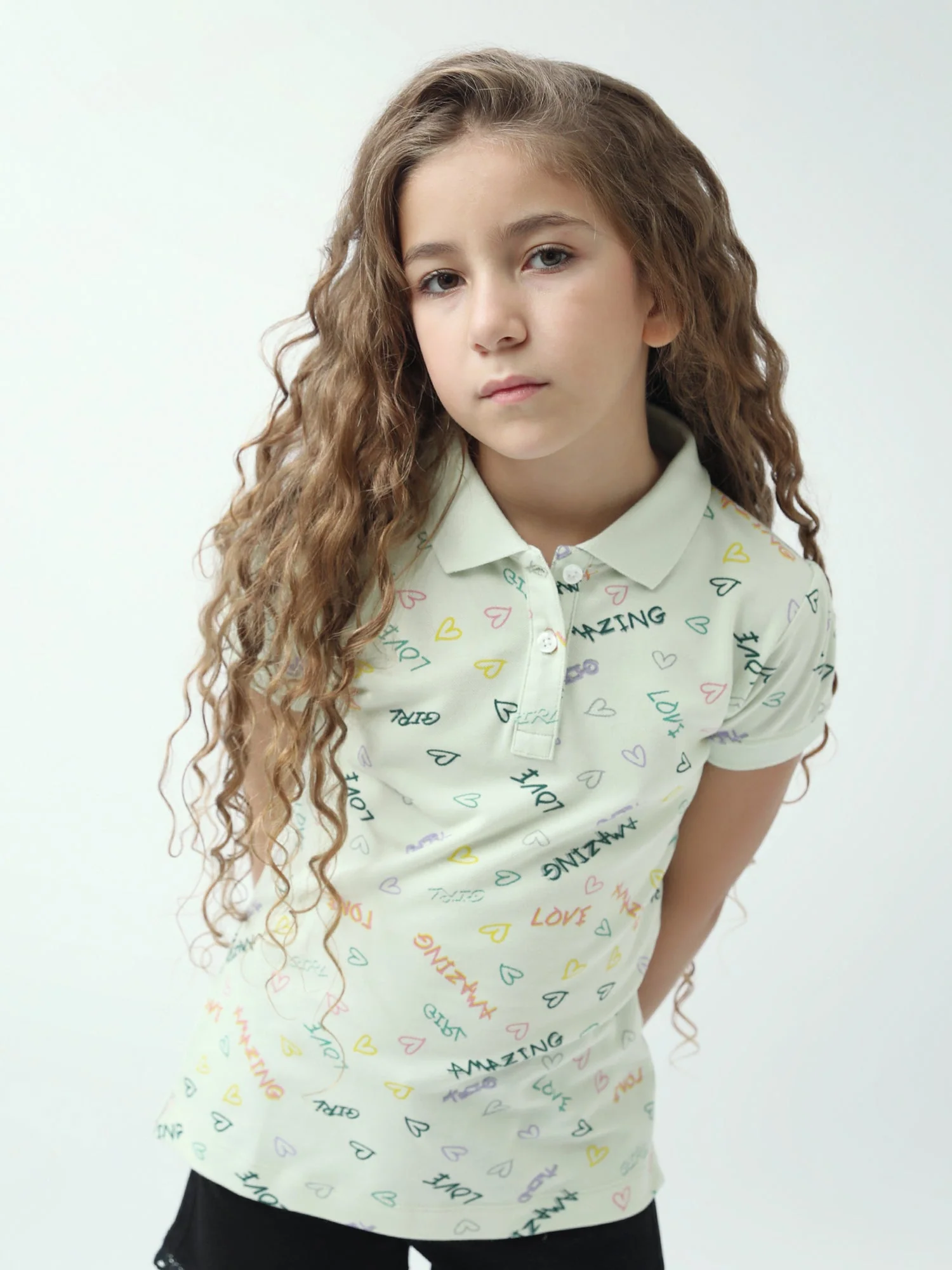 Polo ado fille imprimé cœurs & messages colorés manches courtes - POS24SAPI71011MR1