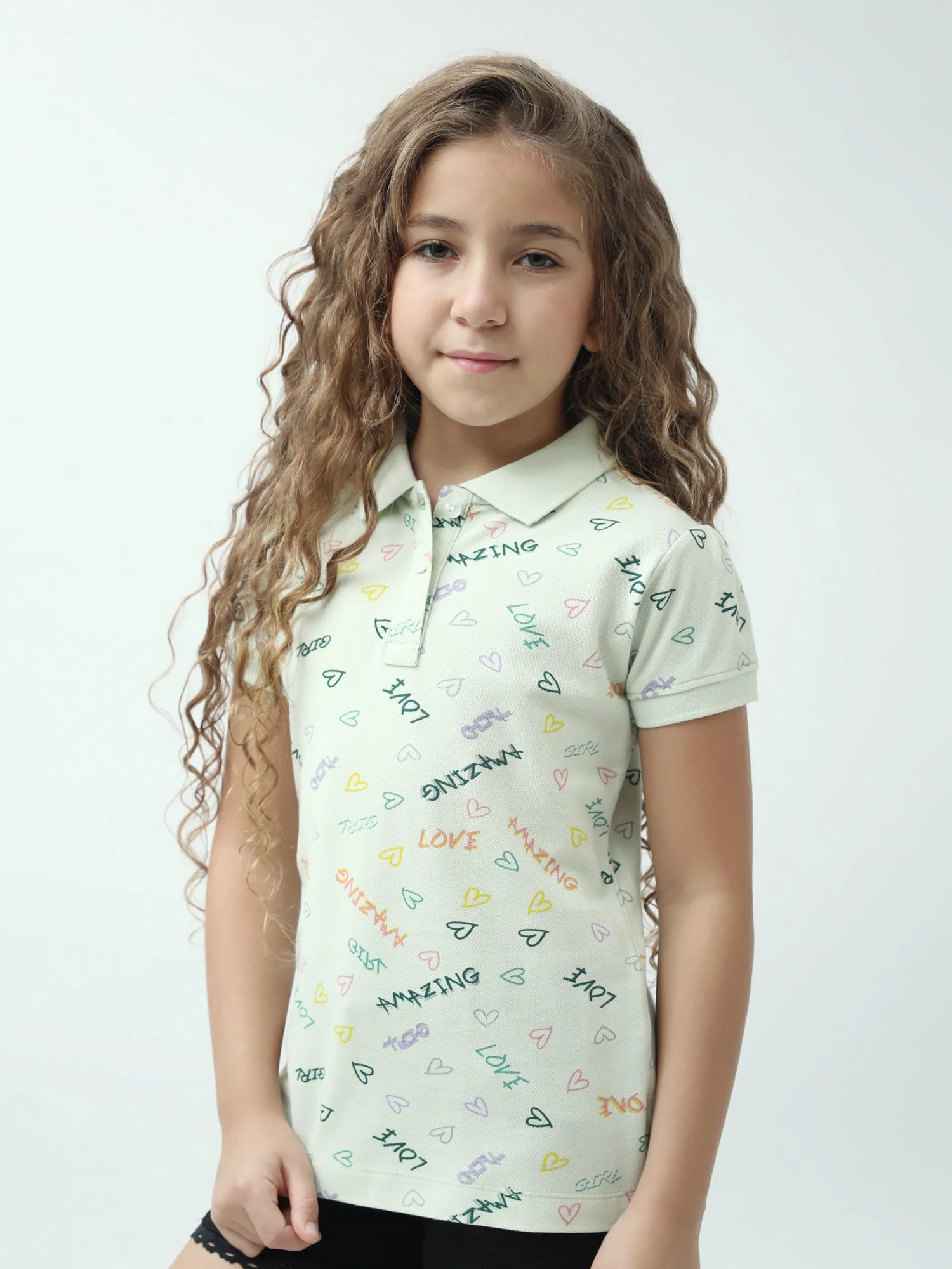 Polo ado fille imprimé cœurs & messages colorés manches courtes - POS24SAPI71011MR1 – Image 3