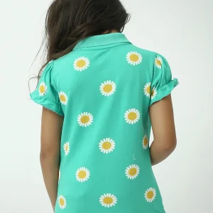 Polo fille à fleurs marguerites manches courtes col classique - POS24SAPR70592MG1