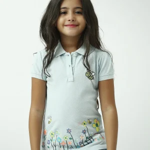 Polo fille brodé abeille avec imprimé fleurs manches courtes - POS24SEPI71007MG1