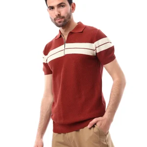 Polo homme à rayures avec fermeture éclair - Polo décontracté et moderne - POS24SKTW21876TM1