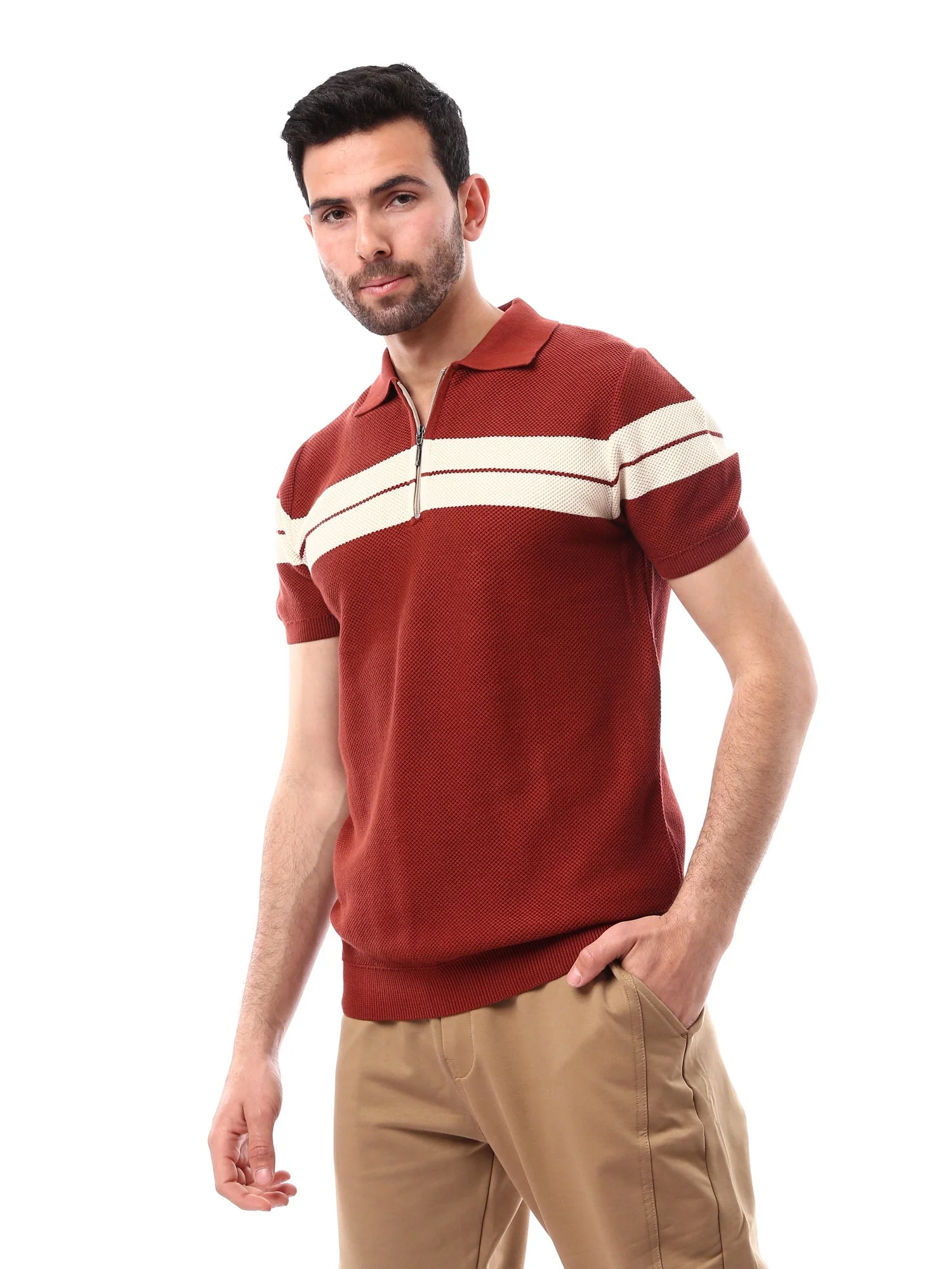 Polo homme à rayures avec fermeture éclair - Polo décontracté et moderne - POS24SKTW21876TM1 – Image 2