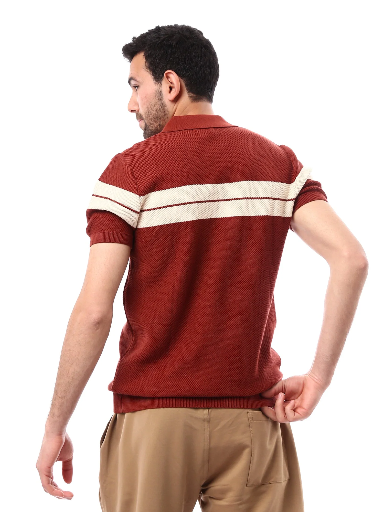 Polo homme à rayures avec fermeture éclair - Polo décontracté et moderne - POS24SKTW21876TM1 – Image 3