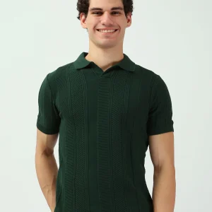 Polo Homme Vert Foncé Texturé – Style Élégant et Moderne - POS25SKTV21942TM1
