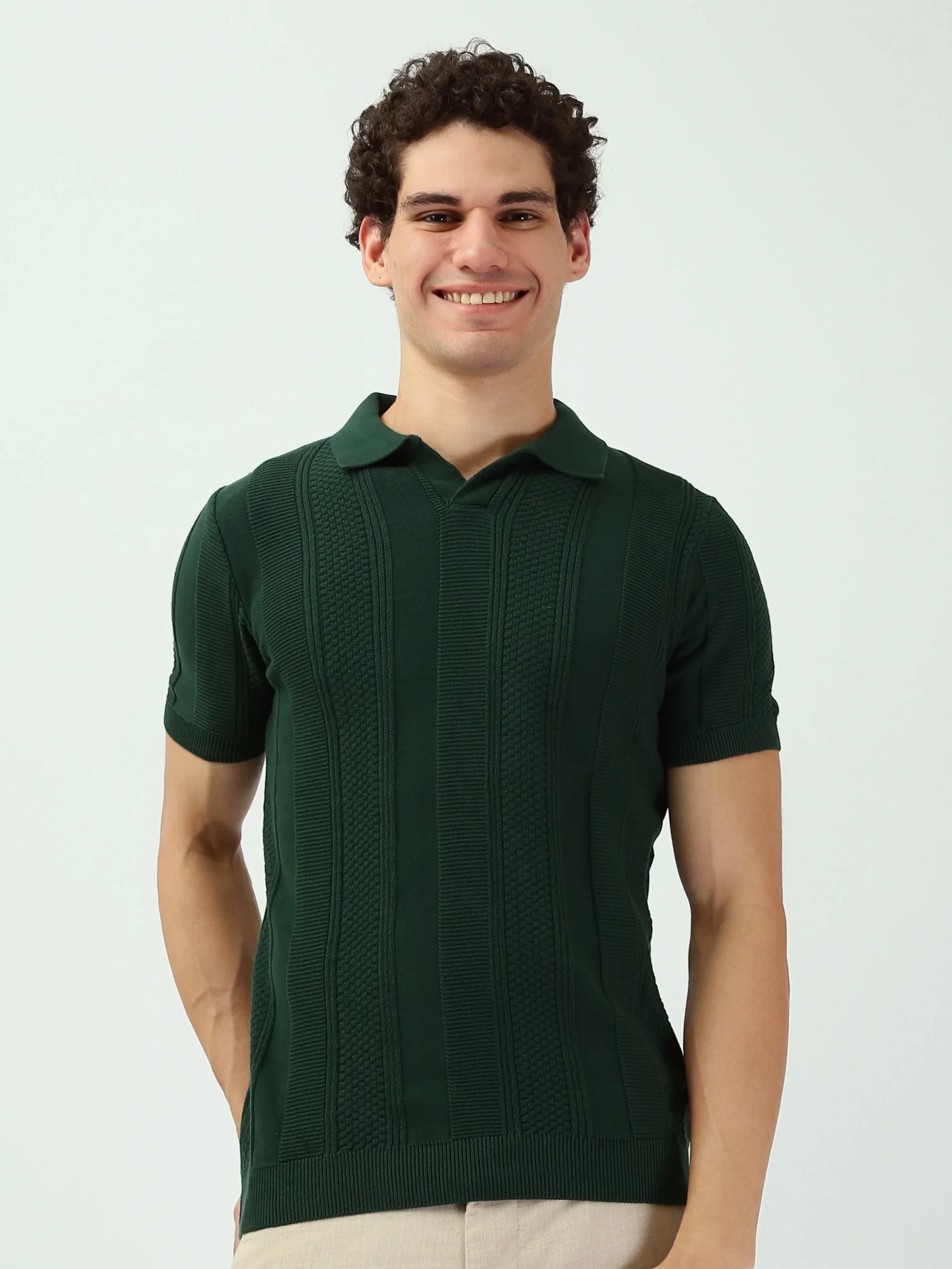 Polo Homme Vert Foncé Texturé – Style Élégant et Moderne - POS25SKTV21942TM1 – Image 2