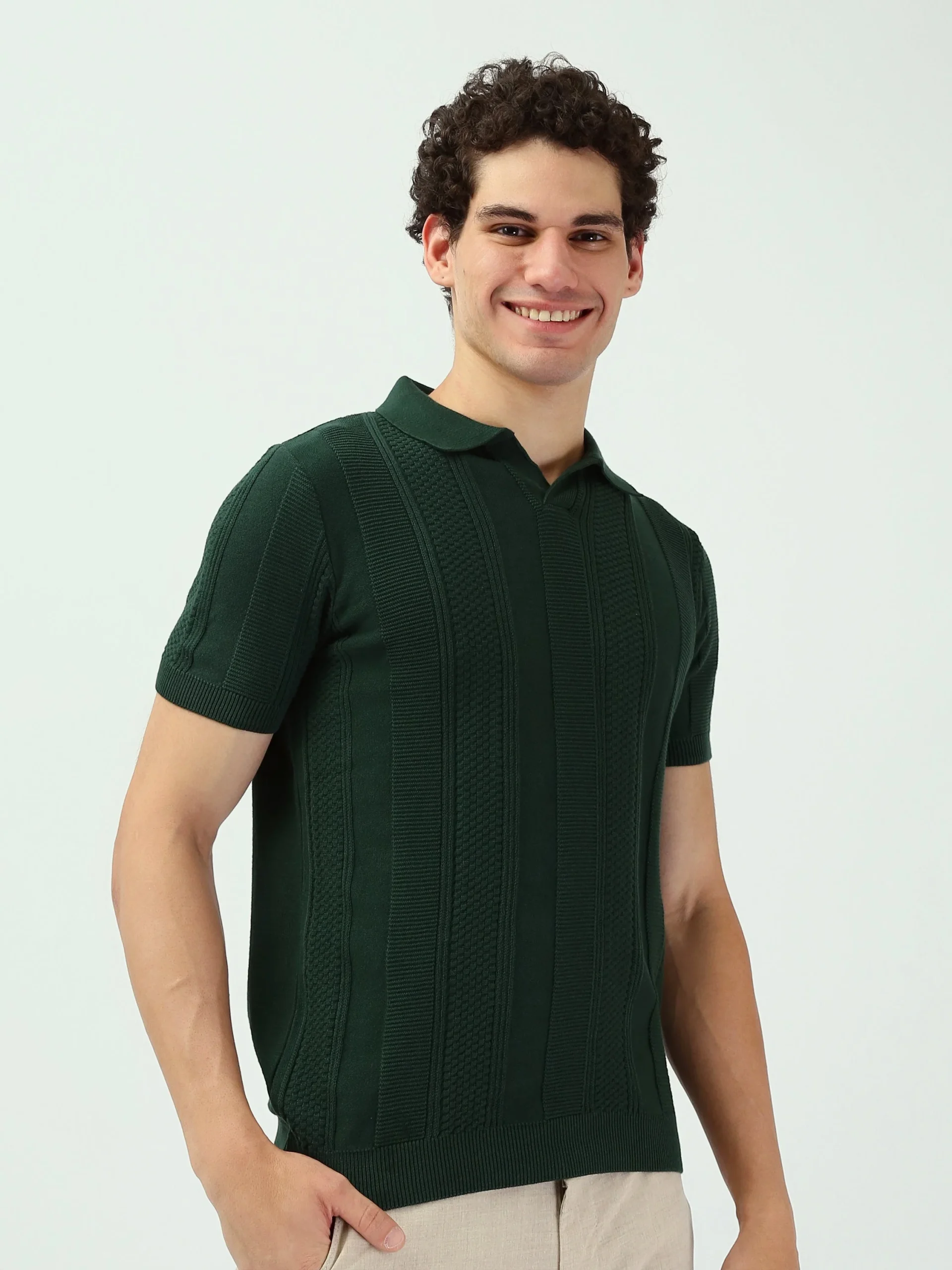 Polo Homme Vert Foncé Texturé – Style Élégant et Moderne - POS25SKTV21942TM1 – Image 3