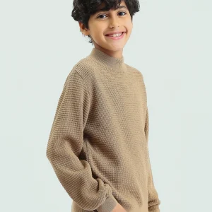 Pull garçon à col montant en maille texturée – PUL25WPPX27837TB1