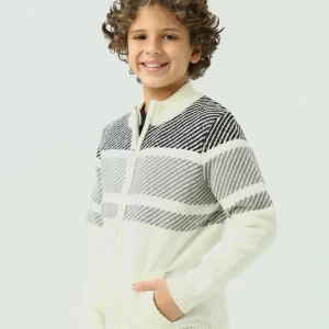 Cardigan Garçon Confortable avec Fermeture Éclair – Design Rayé Moderne pour les Jours Froids - PUL25WPSZ27803TB1