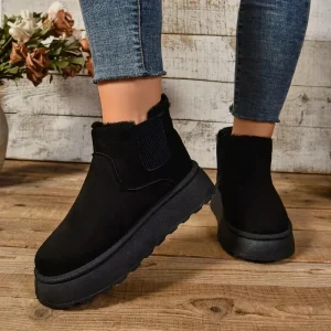 Bottes Femme Casual Hiver avec Texture Veloutée et Semelle Haute – Élégance et Confort