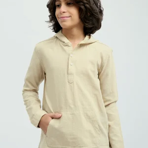 Chemise pour garçon à manches longues au design pratique avec capuche - SHI24SEIH31104TB1