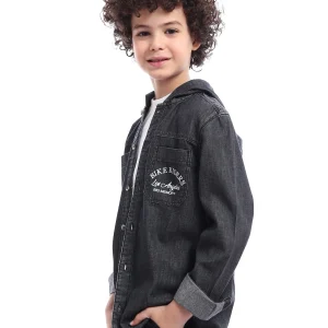 Chemise en jean pour garçon avec capuche et impression élégante - SHI24SMDH31142TB1