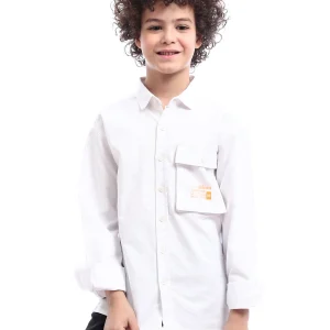 Chemise pour garçon blanche avec des boutons et une poche - SHI24SPOR31139TB1