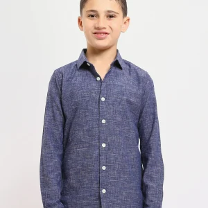 Chemise pour enfants de couleur bleu marine avec boutons sur le devant - SHI25SEIR16022TB1