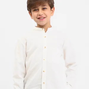 Chemise garçon manches longues – col mao, poche poitrine - SHI25SEIS76461MB1