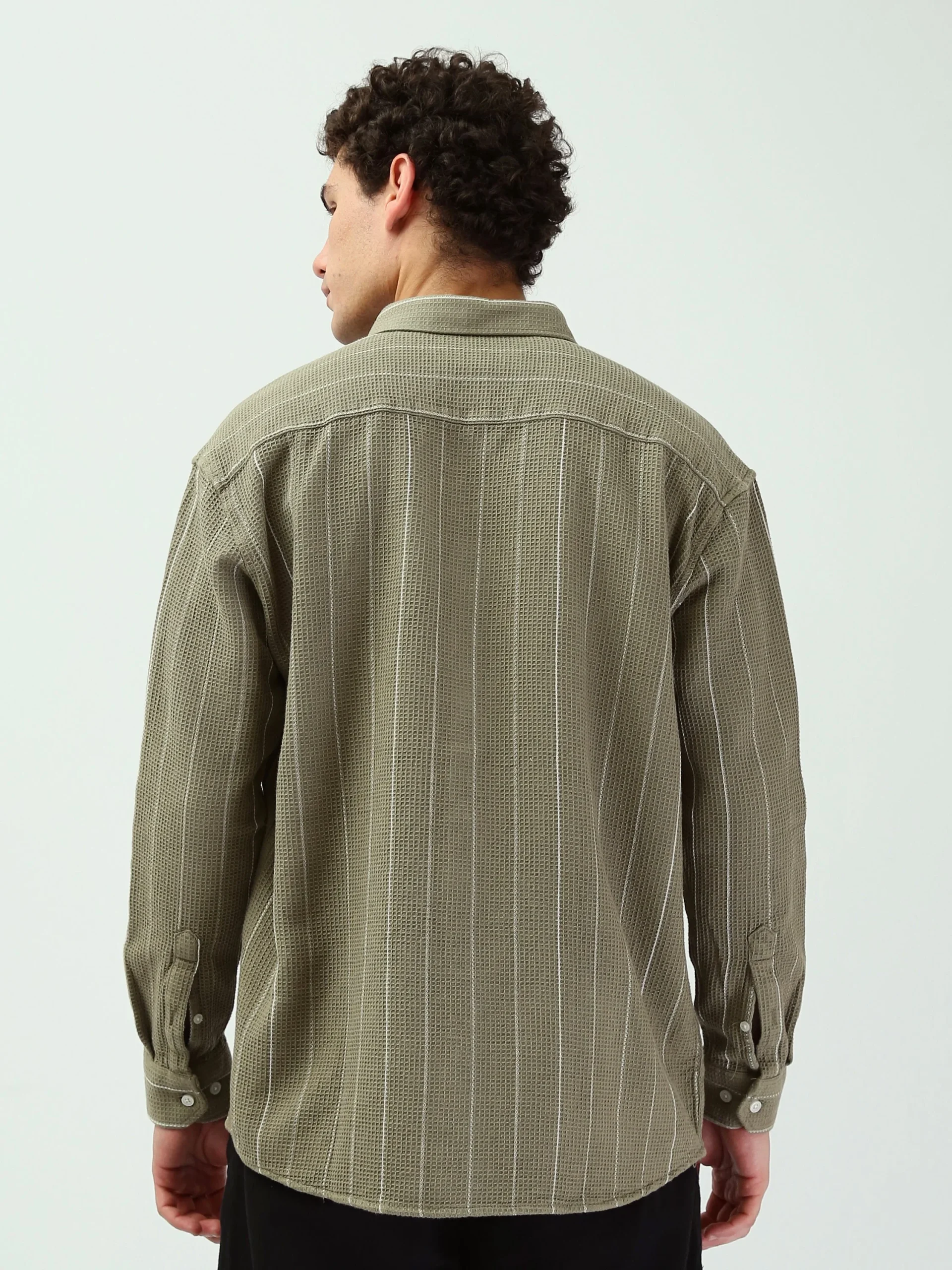 Chemise Homme Vert Olive à Rayures – Style Casual Chic Moderne - SHI25SSCR16030TM1 – Image 4