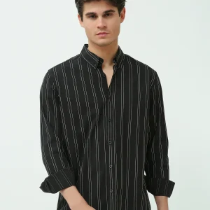 Chemise Homme Slim Fit – Rayures Noires et Blanches – SHI25SSLR19465TM1