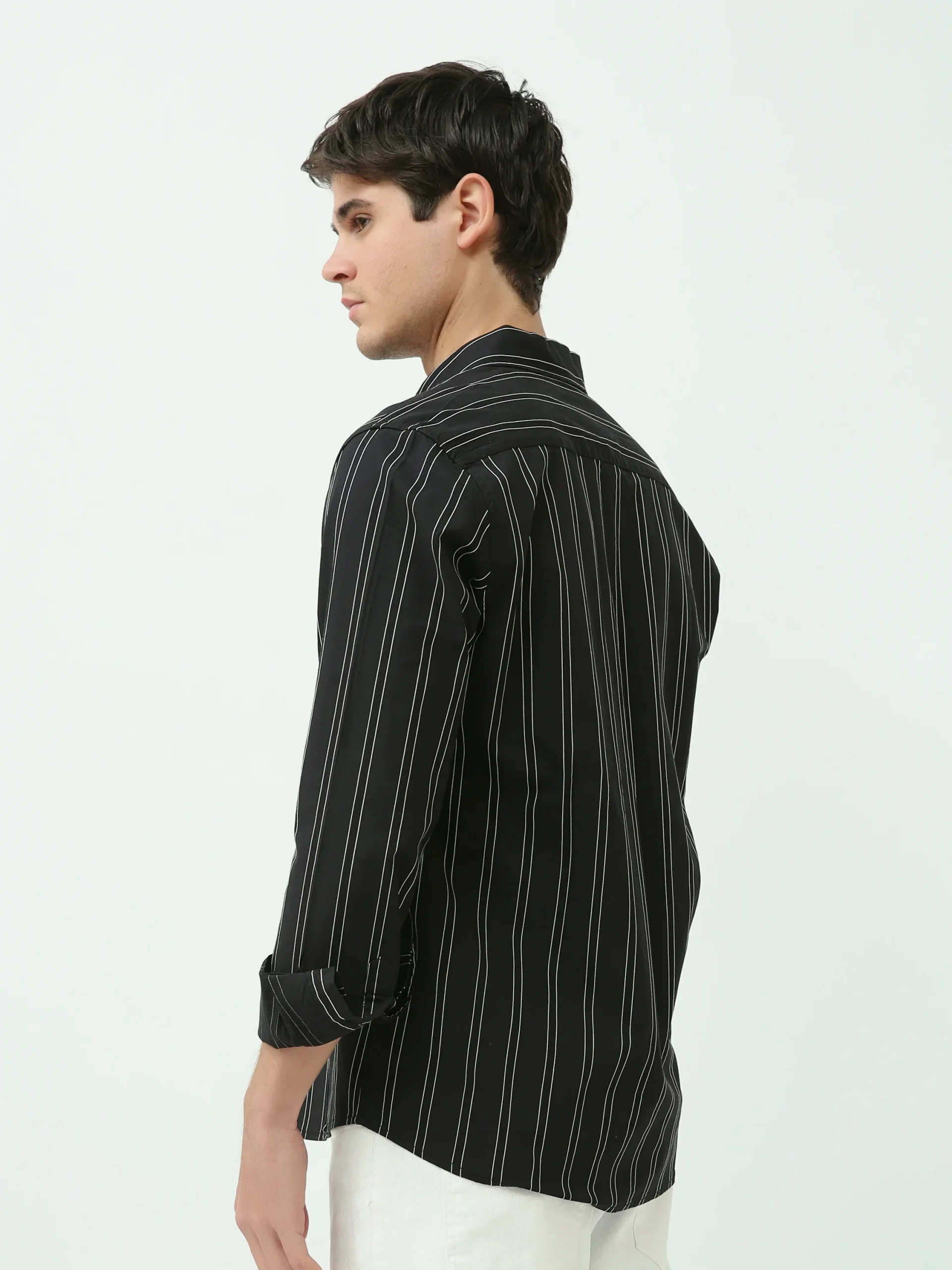 Chemise Homme Slim Fit – Rayures Noires et Blanches – SHI25SSLR19465TM1 – Image 4