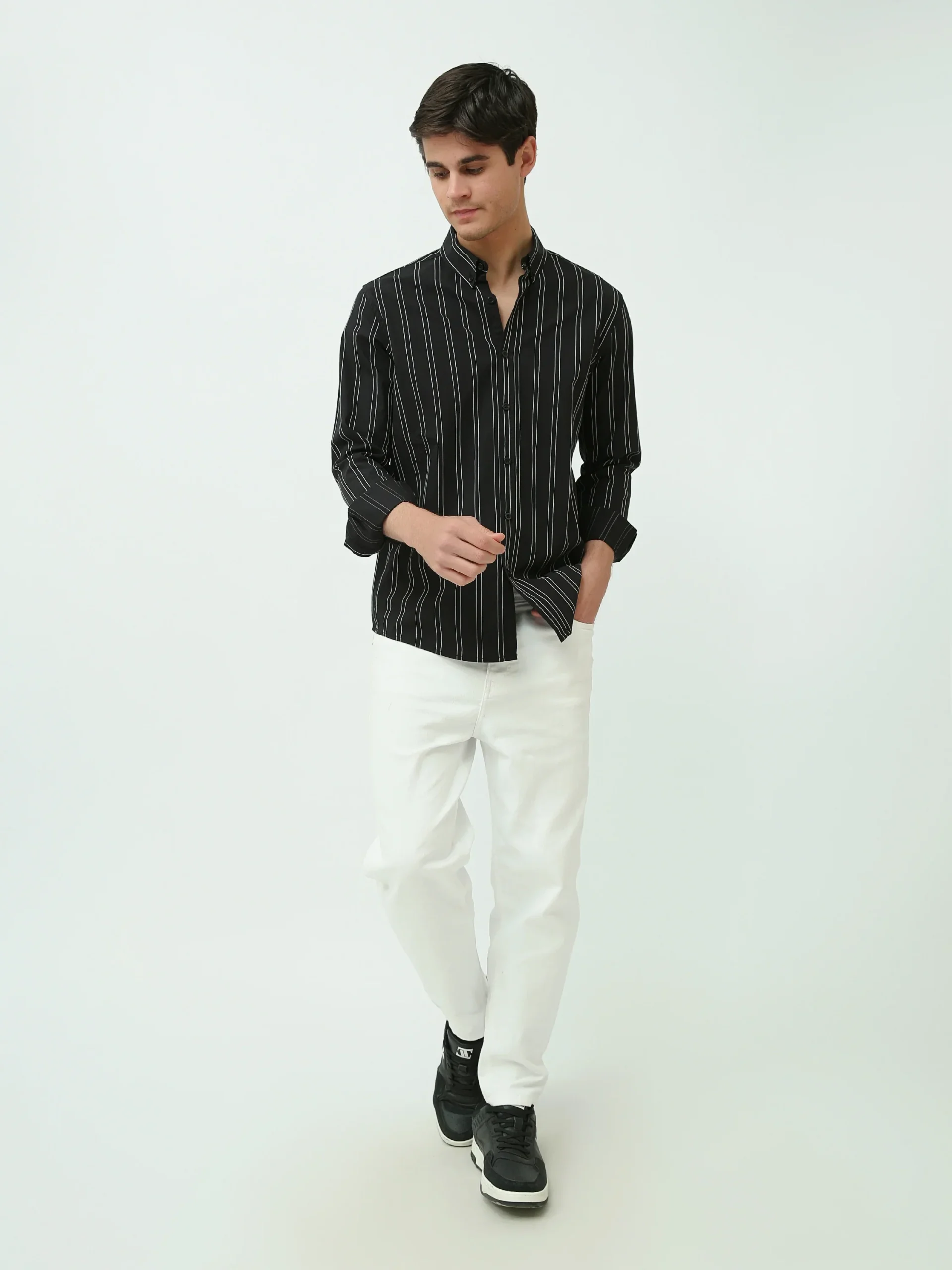 Chemise Homme Slim Fit – Rayures Noires et Blanches – SHI25SSLR19465TM1 – Image 5