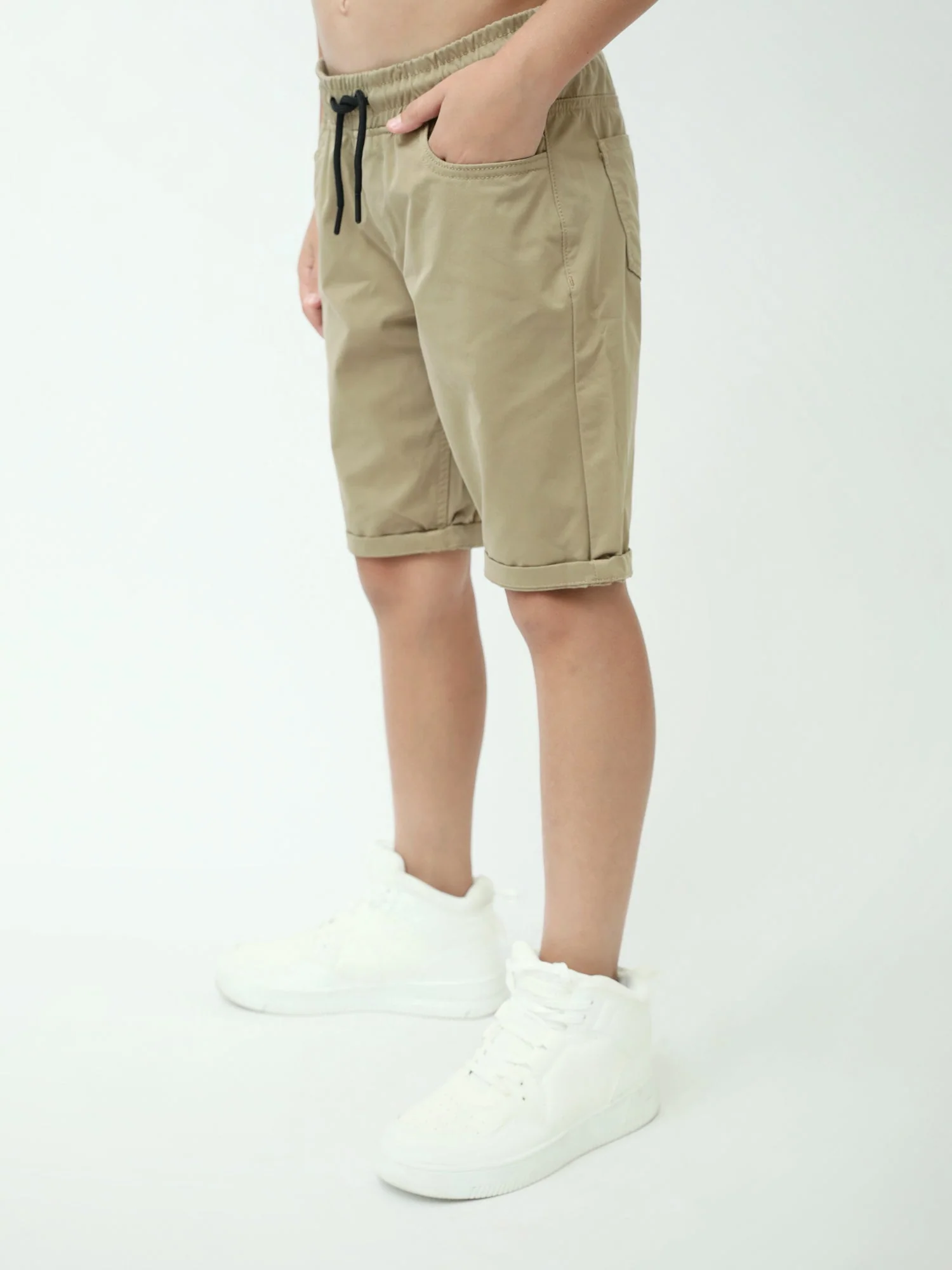 Bermuda chino ado garçon beige café – taille élastique, cordon - SHR24SGBP75315MJ1