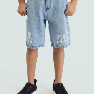 Short en jean pour enfants de couleur bleu clair - SHR25GDPP31709TB1