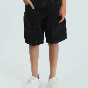 Short en jean pour enfants de couleur noire, au design moderne - SHR25SDBP30209TB1