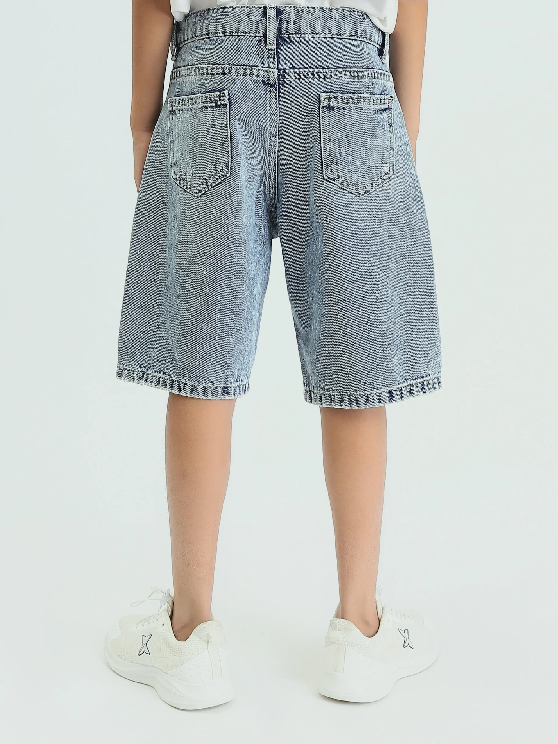Short en Jean Garçon Délavé avec Imprimé "ND" – Style Urbain et Confortable - SHR25SDSP30207TB1 – Image 3