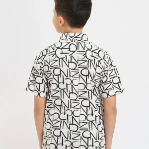 Chemise enfant manches courtes à motifs lettres modernes - SSH25SARR19419TB1