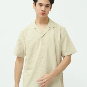 Chemise pour homme à manches courtes de couleur beige avec un design simple et élégant - SSH25SECC16156TM1