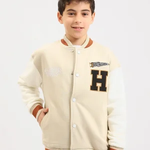Veste teddy garçon ado à boutons-pression, style varsity, patchs “H” et finitions contrastées - SWS25WBNS76026MJ1
