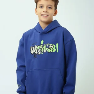 Sweat à capuche garçon avec imprimé graffiti et poche kangourou – SWS25WHNK31528TB1