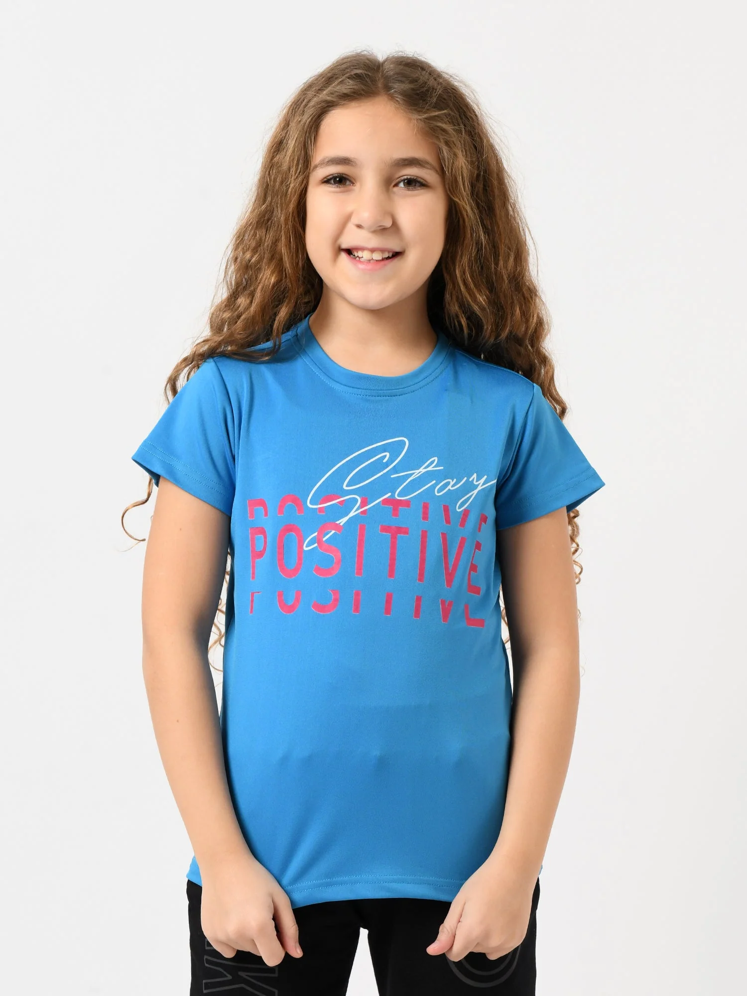 T-shirt fille à manches courtes, message Stay Positive – TSH24SPRR71089MG1