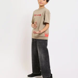 T-shirt Kaki enfant avec imprimé "Flames" et caractères chinois – Style moderne et audacieux - TSH25SPRO32729TB1