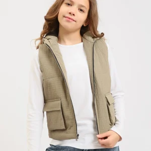 Gilet sans manches ado fille matelassé à capuche avec poches à rabat - VST25AWBL71217MR1