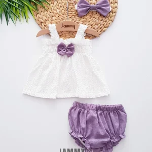 Ensemble bébé fille été robe et bloomer avec nœud