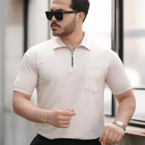 t‑shirt homme demi‑zip poche premium