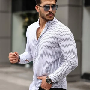 Chemise homme rayée en coton manches longues Carina