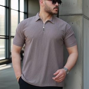 t‑shirt homme polo demi‑zip extensible